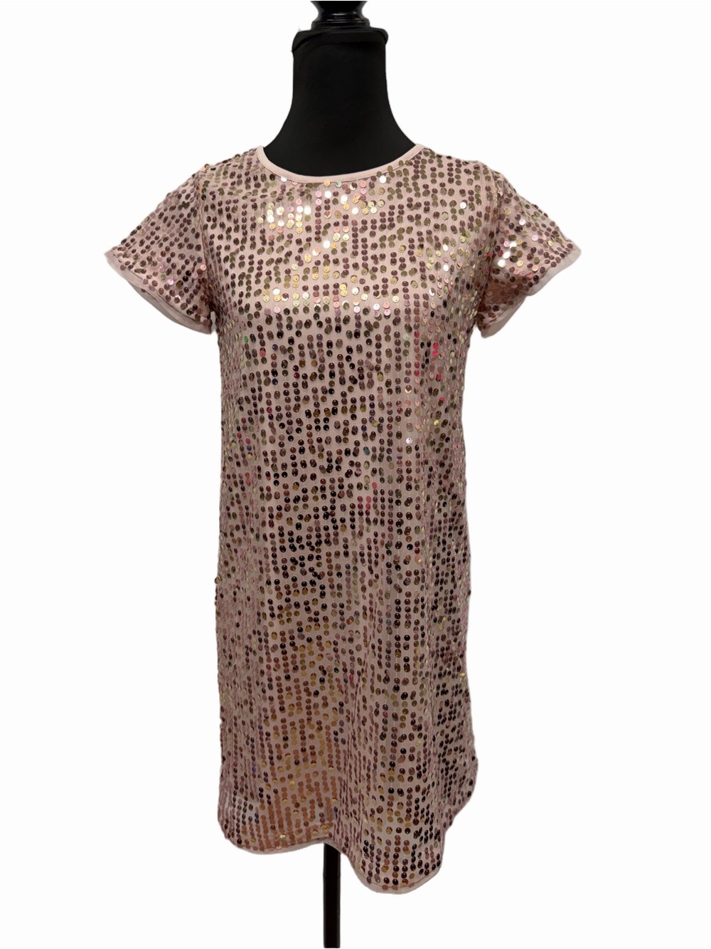 Wonder Nation Girls XXL 18 Pink Rose Gold Sequin Short Sleeve Shift Party Dress